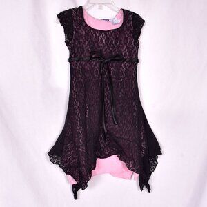 Girl Tribe Black Lace with Pink Underlay Dress Size 5-6